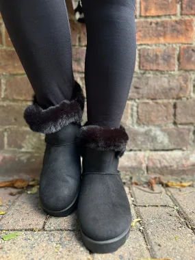Faux Black Snug Boots with Stylish Faux Fur Trim