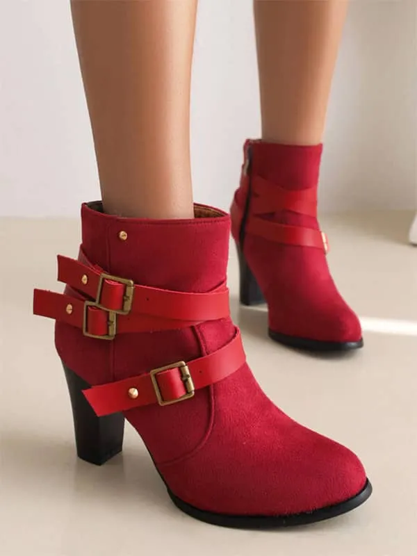 Casual Buckles Block Heel&Ankle Boots