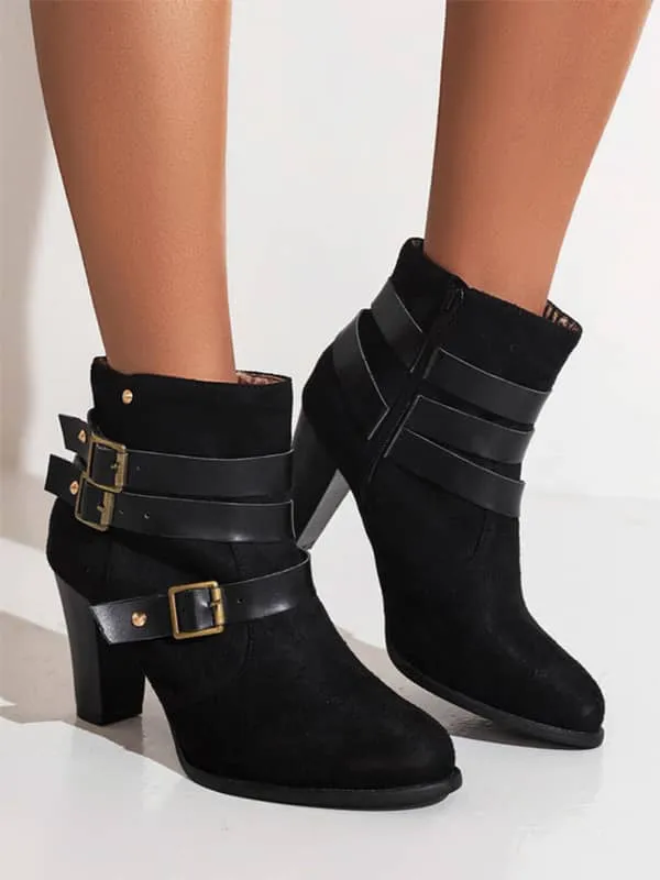 Casual Buckles Block Heel&Ankle Boots