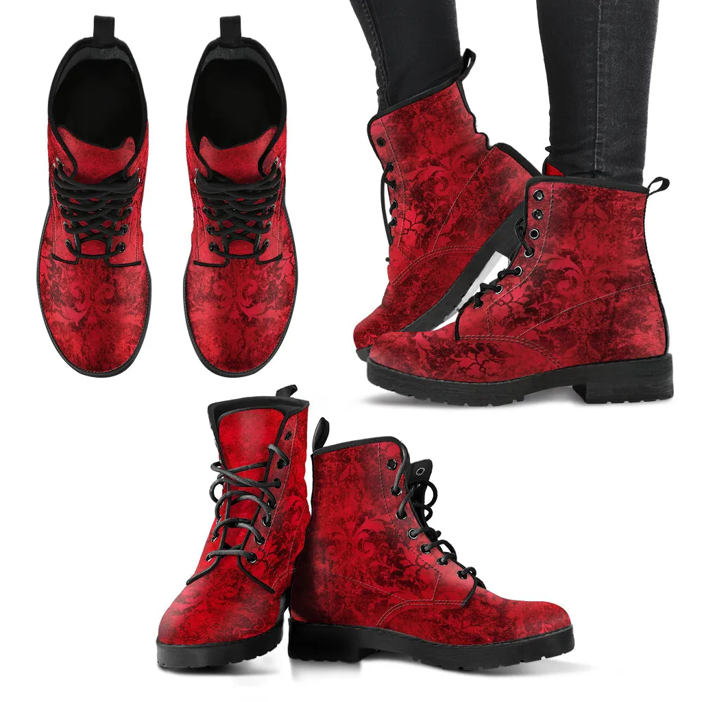 Combat Boots - Grunge Red | Boho Shoes, Handmade Vegan Leather Lace Up Boots Women, 2000s Boots, Cute Hipster Boots, Unisex Adult Shoes