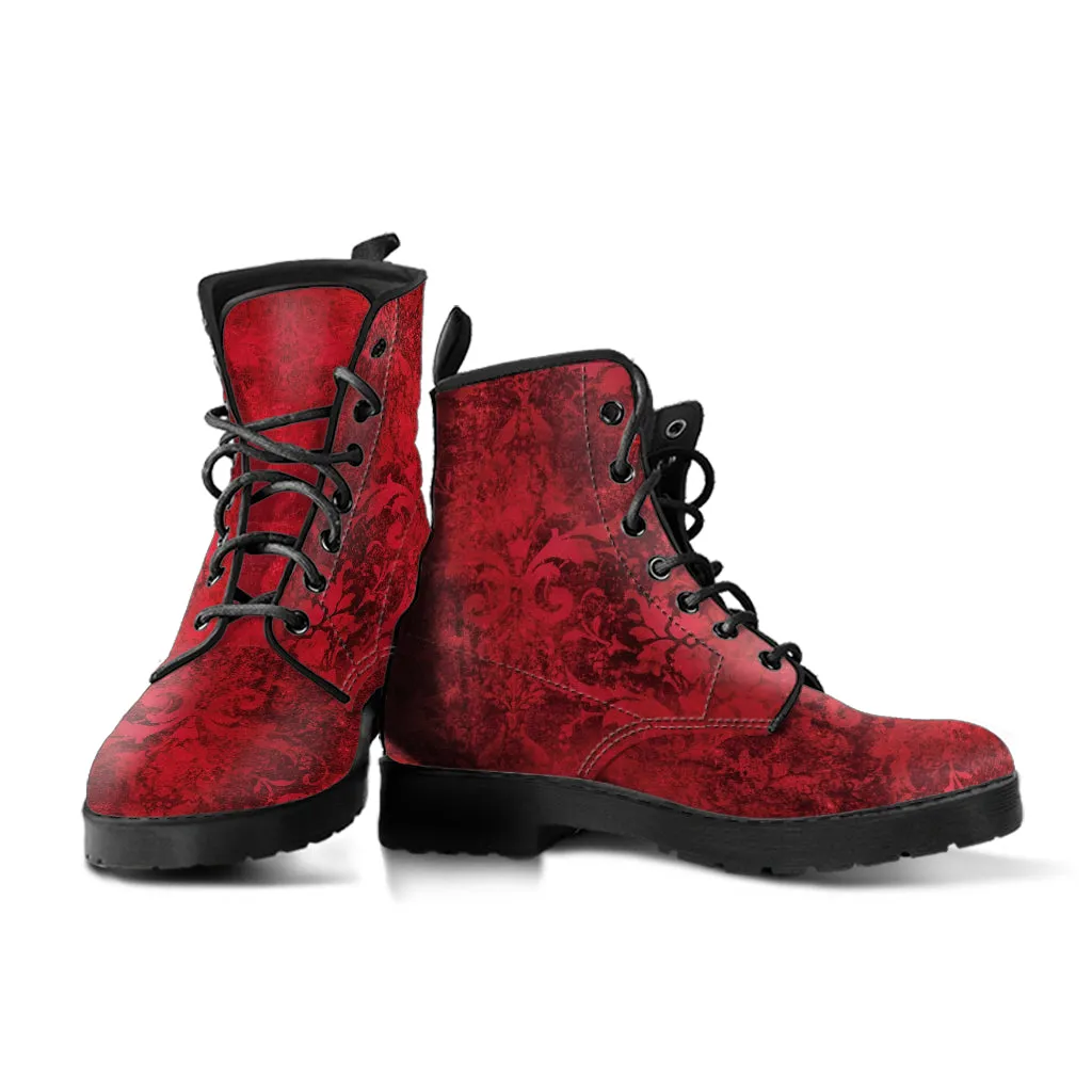 Combat Boots - Grunge Red | Boho Shoes, Handmade Vegan Leather Lace Up Boots Women, 2000s Boots, Cute Hipster Boots, Unisex Adult Shoes