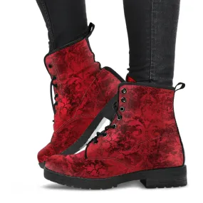 Combat Boots - Grunge Red | Boho Shoes, Handmade Vegan Leather Lace Up Boots Women, 2000s Boots, Cute Hipster Boots, Unisex Adult Shoes