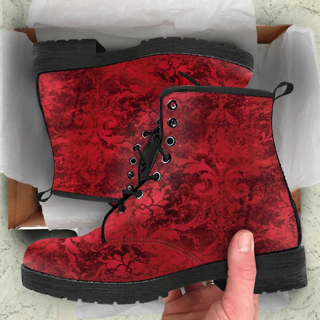 Combat Boots - Grunge Red | Boho Shoes, Handmade Vegan Leather Lace Up Boots Women, 2000s Boots, Cute Hipster Boots, Unisex Adult Shoes