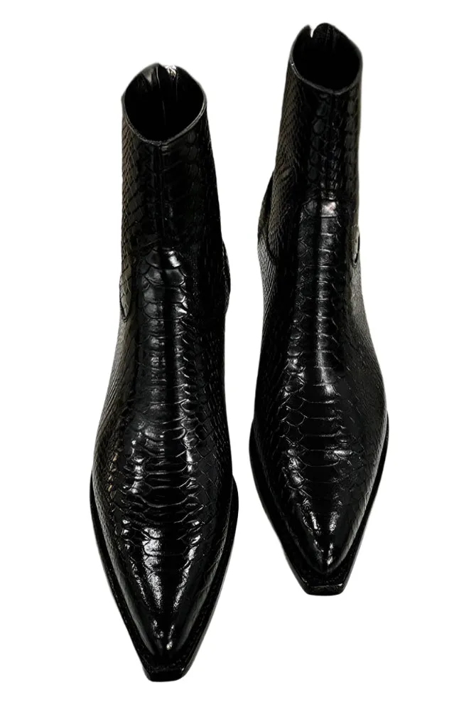 Croc Python Snake Animal Print Leather Alessia Slip On Zipper Pointed Boots for Men