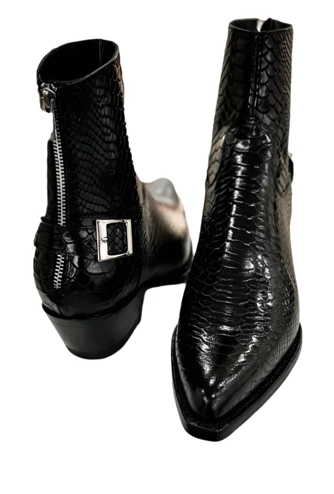 Croc Python Snake Animal Print Leather Alessia Slip On Zipper Pointed Boots for Men