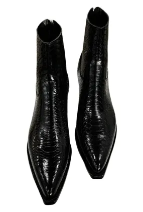 Croc Python Snake Animal Print Leather Alessia Slip On Zipper Pointed Boots for Men