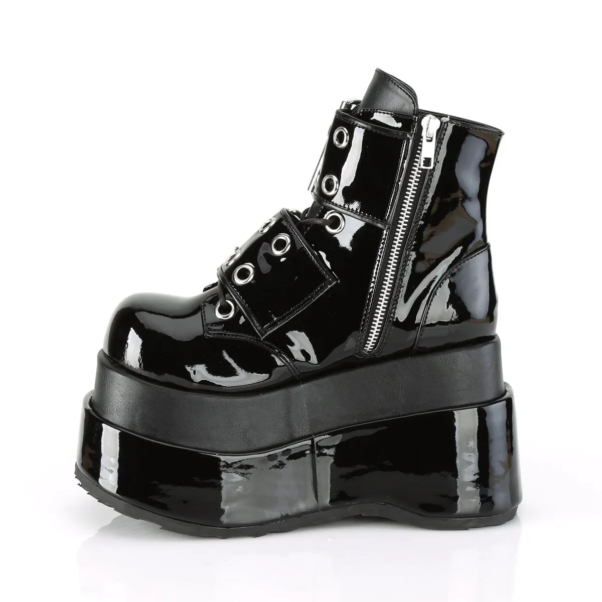 Demonia BEAR-104 | Black Patent Vegan Leather Ankle Boots