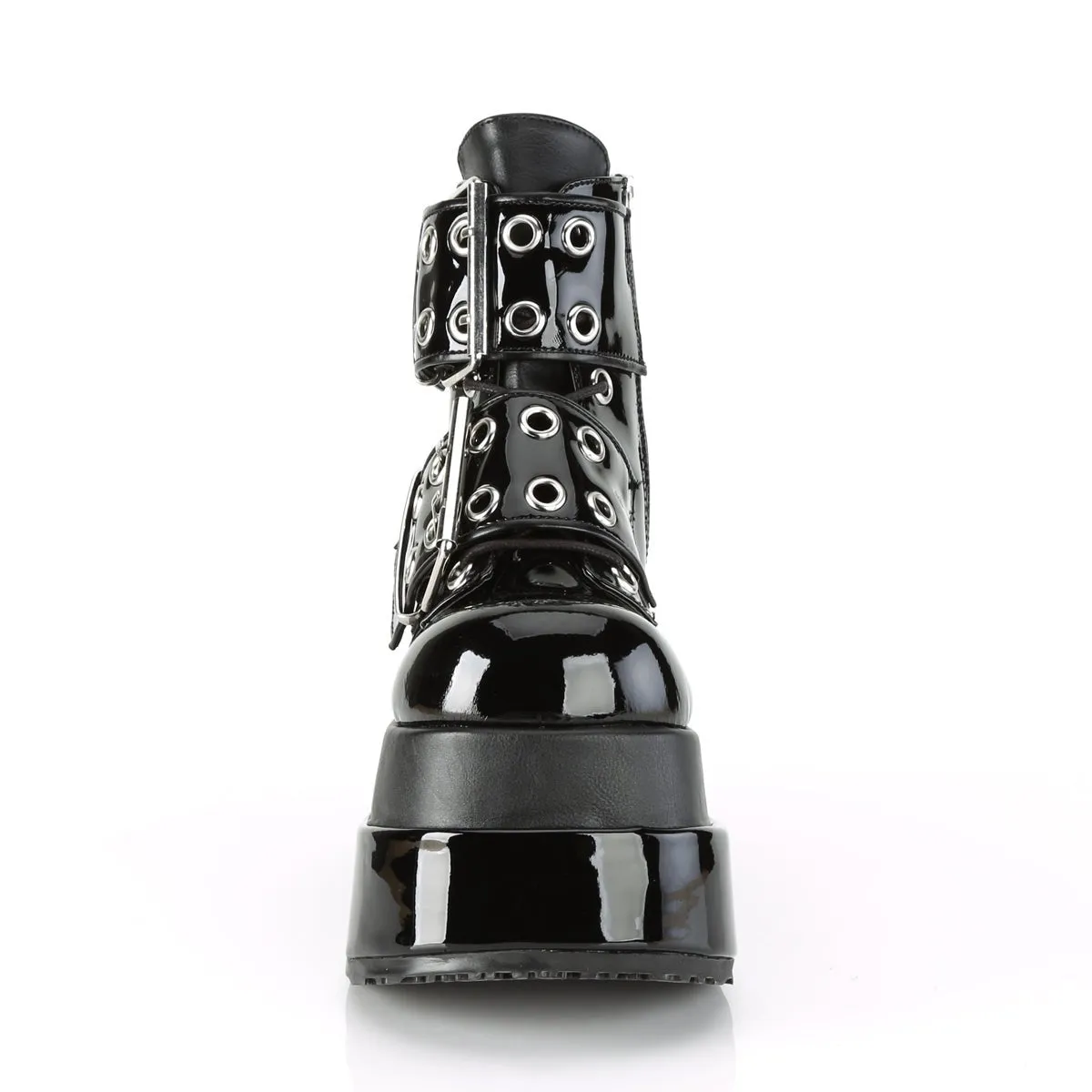 Demonia BEAR-104 | Black Patent Vegan Leather Ankle Boots