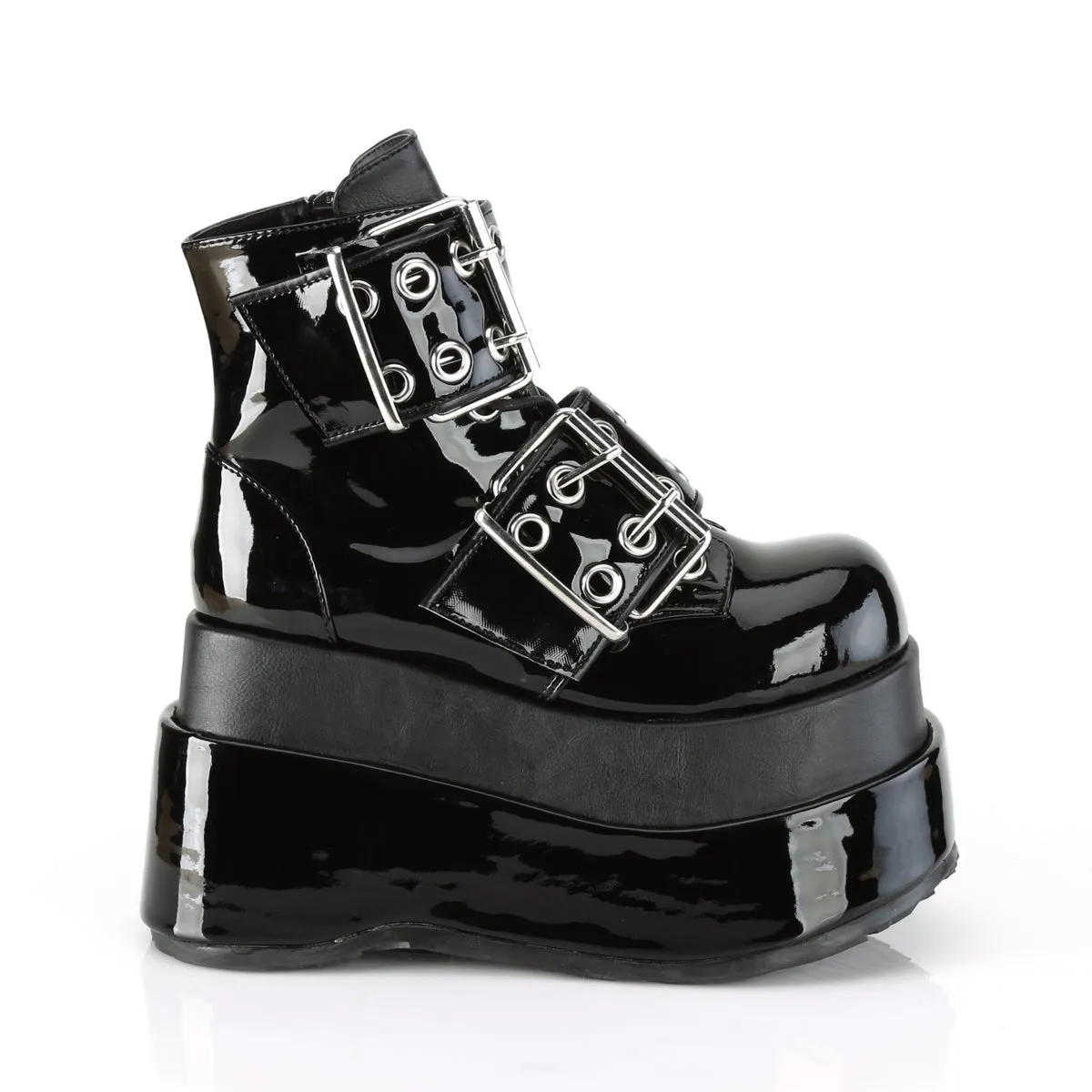 Demonia BEAR-104 | Black Patent Vegan Leather Ankle Boots