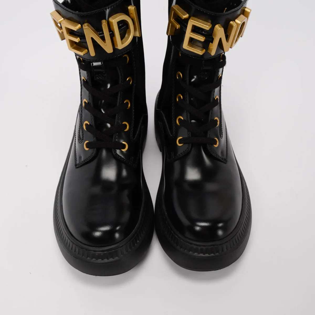 Fendi Black Calfskin Fendigraphy Biker Boots 38