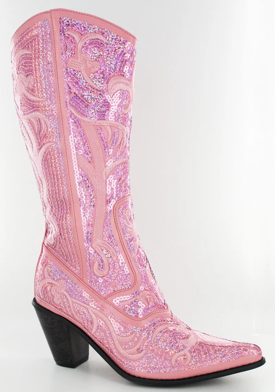 Helen's Heart Pink Blingy Sequins Cowboy Boots