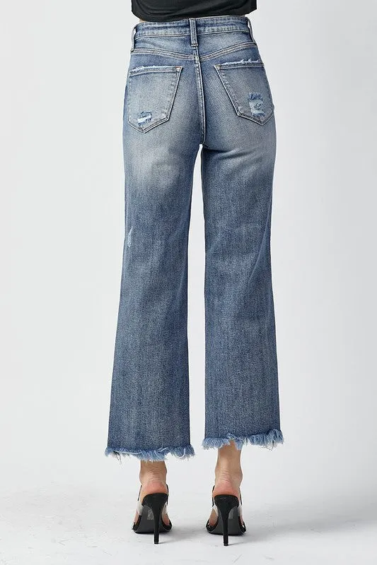 High-Rise Straight Raw Hem Jean