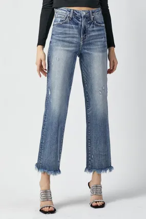 High-Rise Straight Raw Hem Jean