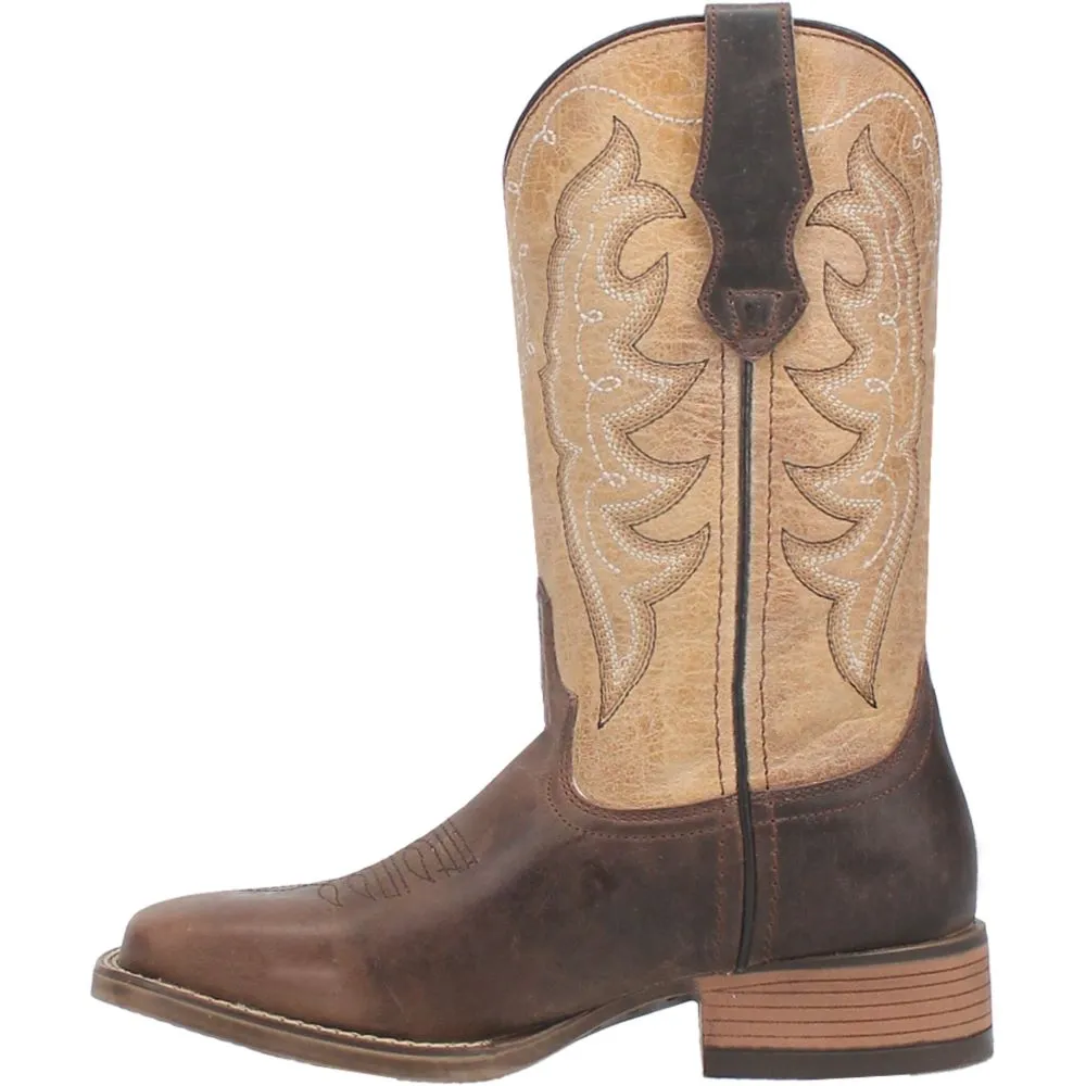 'Laredo' Women's 11 Delaney Western Square Toe - Dark Brown / Bone