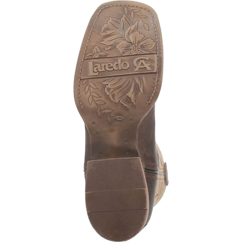 'Laredo' Women's 11 Delaney Western Square Toe - Dark Brown / Bone