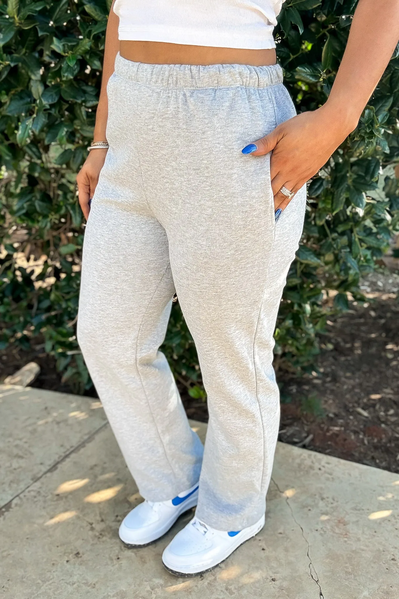 Perfect Pair Heather Grey Straight Side Pockets Fleece Sweat Pants