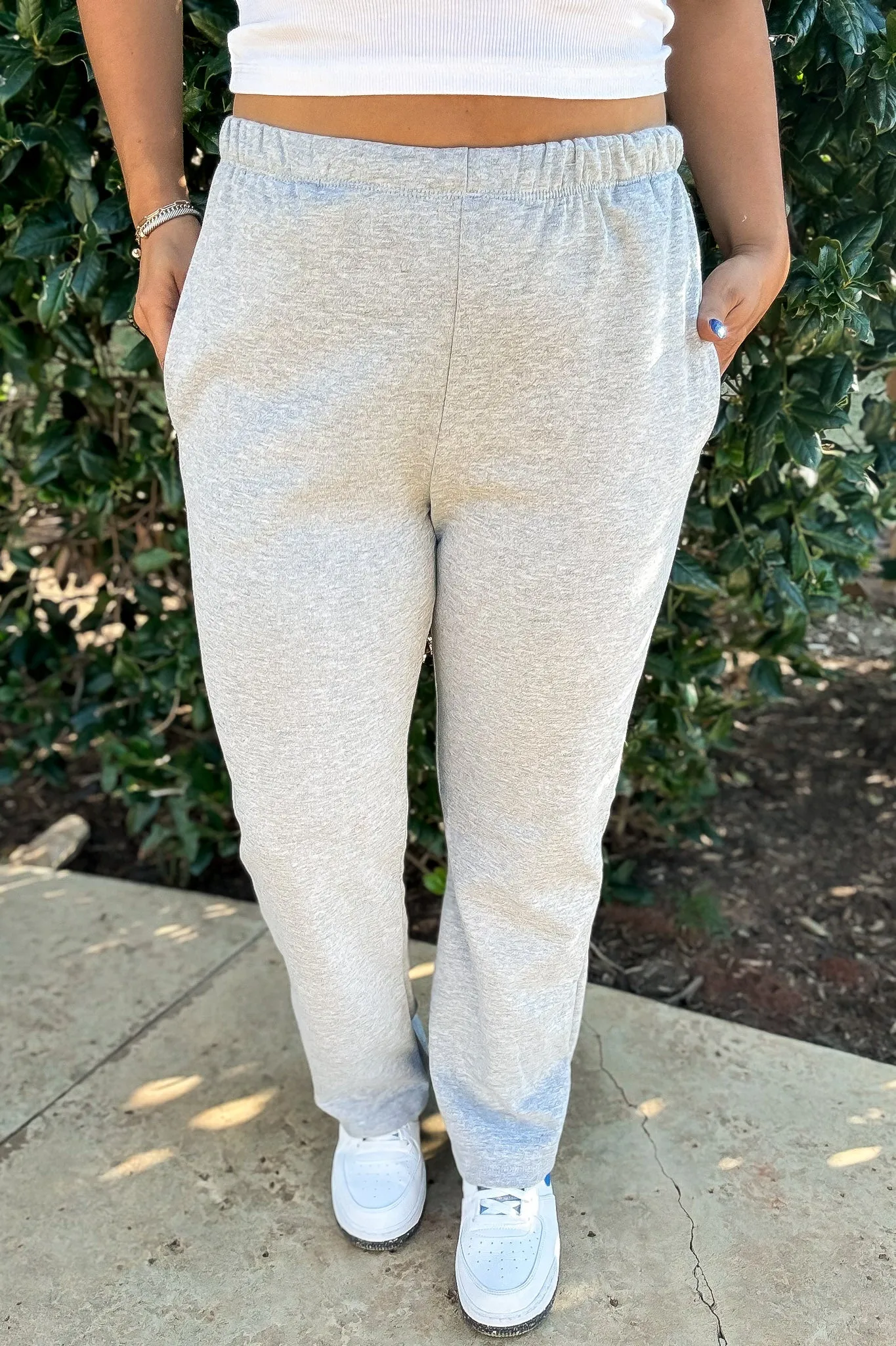Perfect Pair Heather Grey Straight Side Pockets Fleece Sweat Pants