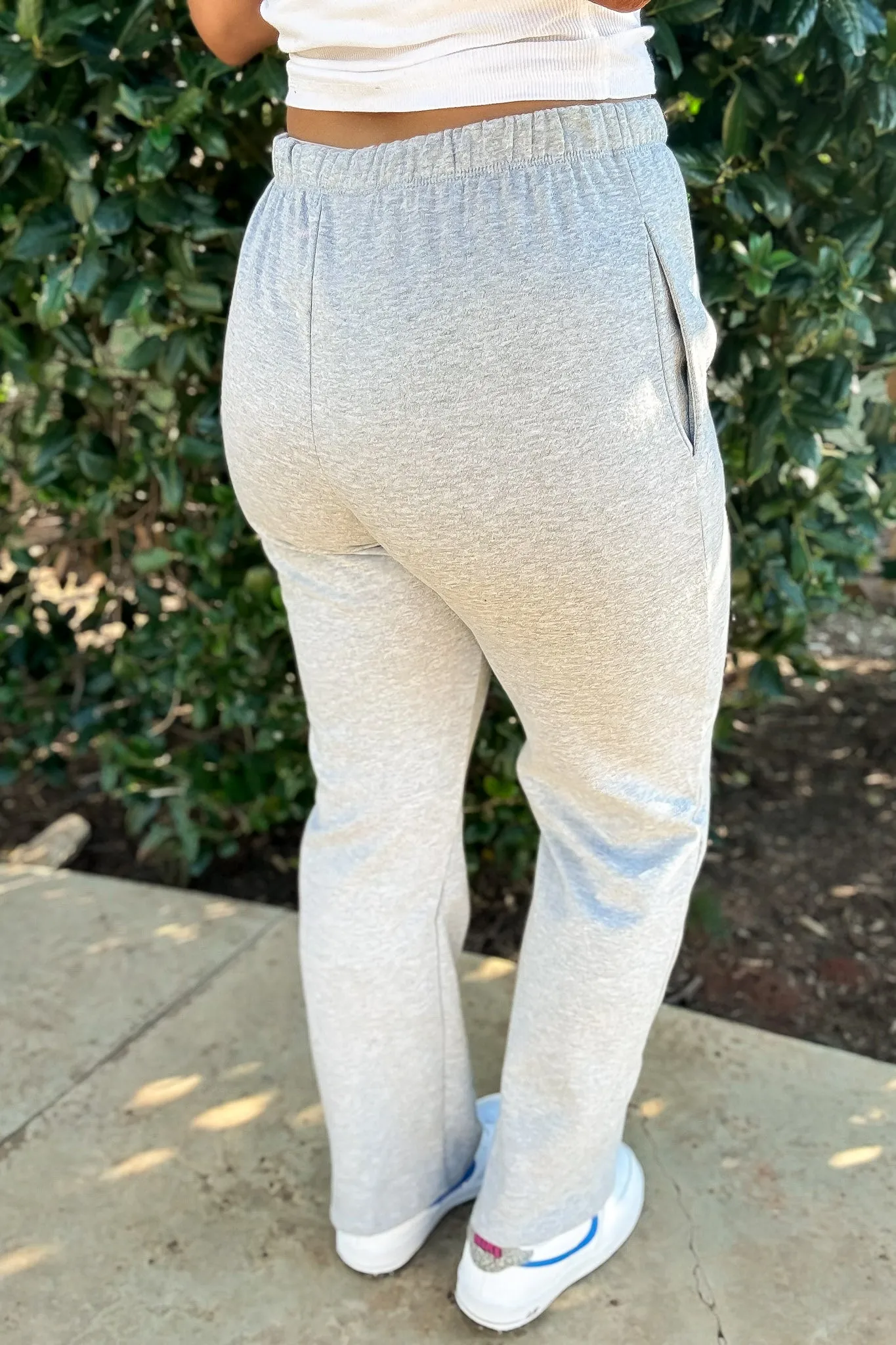 Perfect Pair Heather Grey Straight Side Pockets Fleece Sweat Pants