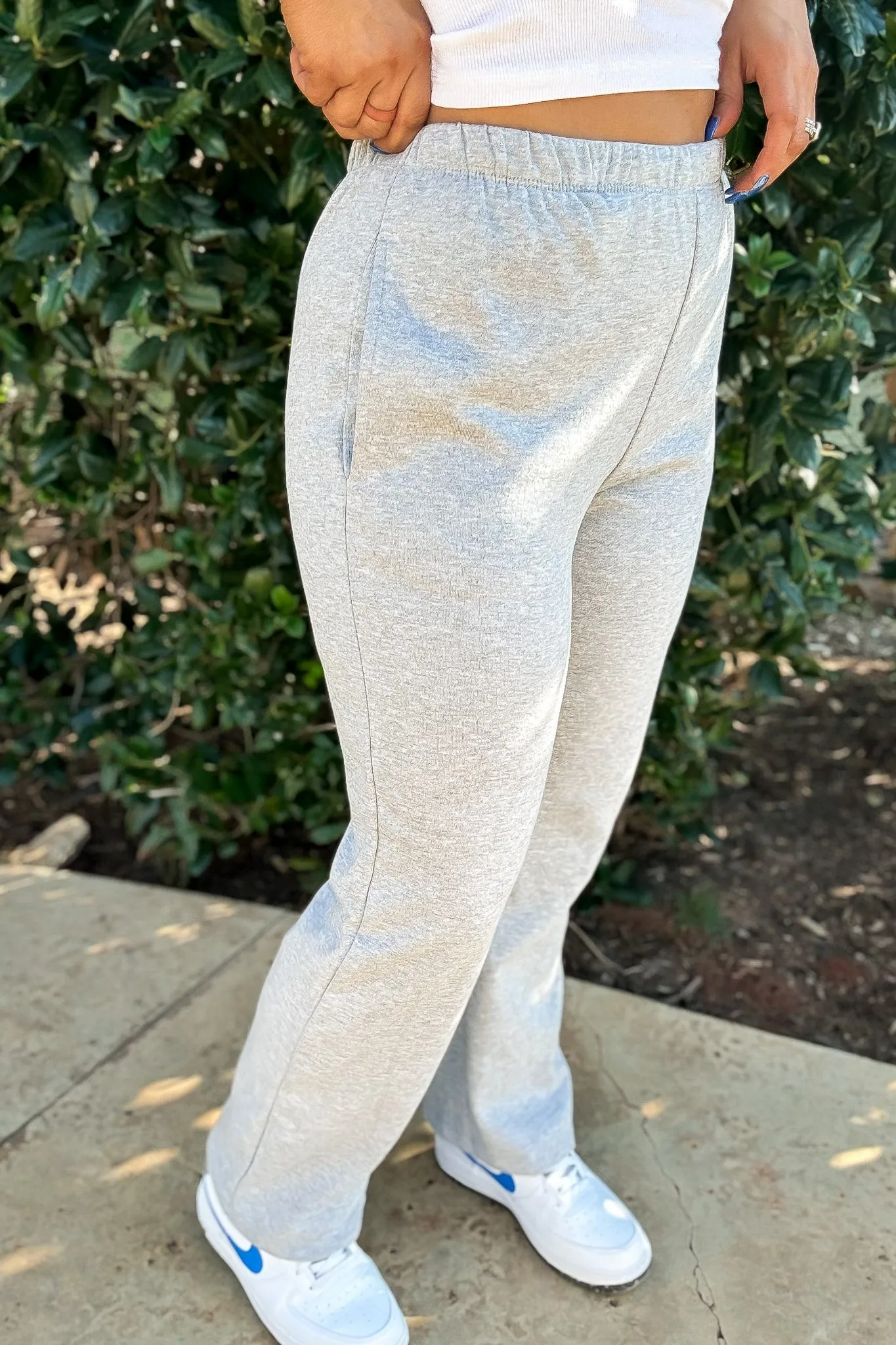 Perfect Pair Heather Grey Straight Side Pockets Fleece Sweat Pants