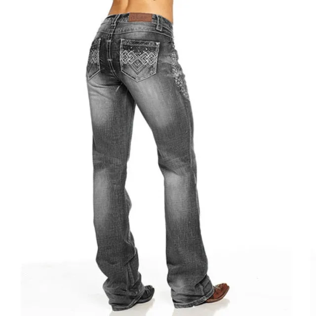 Retro Indian Embroidery Washed Jeans Trousers Jeans