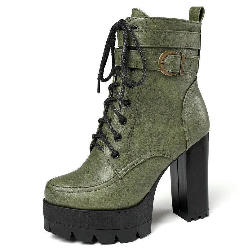 Russian Thick Platform High Heel Motorcycle Boots