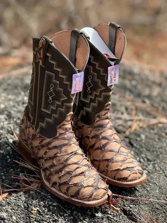 TONY LAMA LEVIATHAN CHOCOLATE PIRARUCU SQUARE TOE