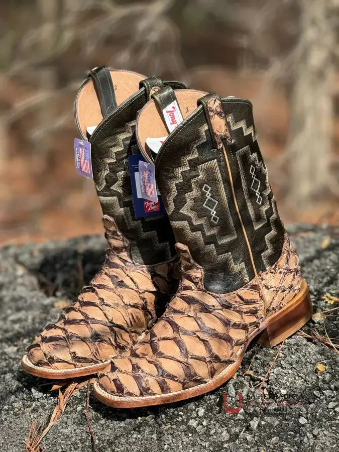 TONY LAMA LEVIATHAN CHOCOLATE PIRARUCU SQUARE TOE