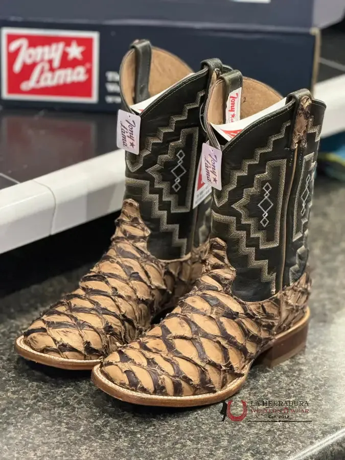 TONY LAMA LEVIATHAN CHOCOLATE PIRARUCU SQUARE TOE
