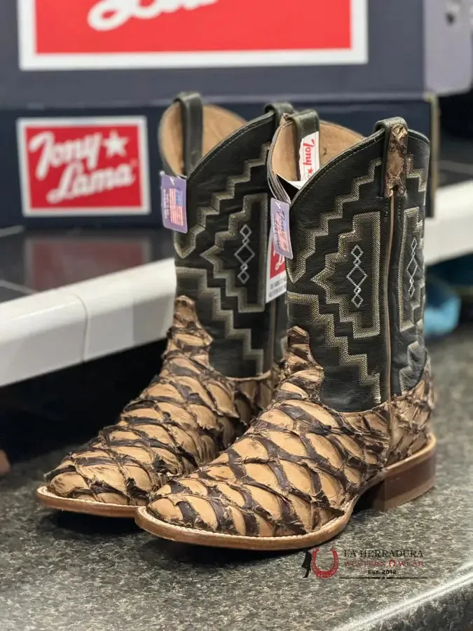 TONY LAMA LEVIATHAN CHOCOLATE PIRARUCU SQUARE TOE