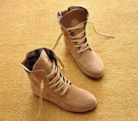 Winter Solid Color Lace Up Flat Short Boots with Cotton