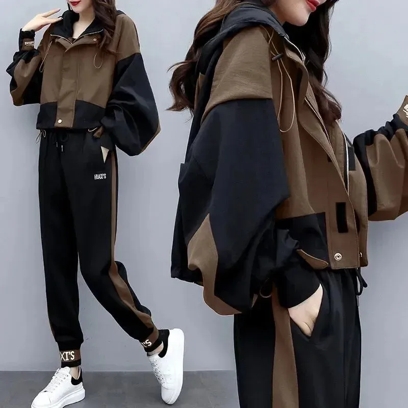 Women's Tracksuit Korean Elegant Hoodie Zipper Jacket Coat Sport Pants Two Piece Suit 2024 Spring Autumn New in Matching Set