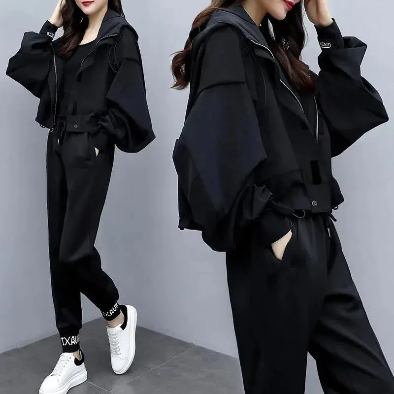 Women's Tracksuit Korean Elegant Hoodie Zipper Jacket Coat Sport Pants Two Piece Suit 2024 Spring Autumn New in Matching Set